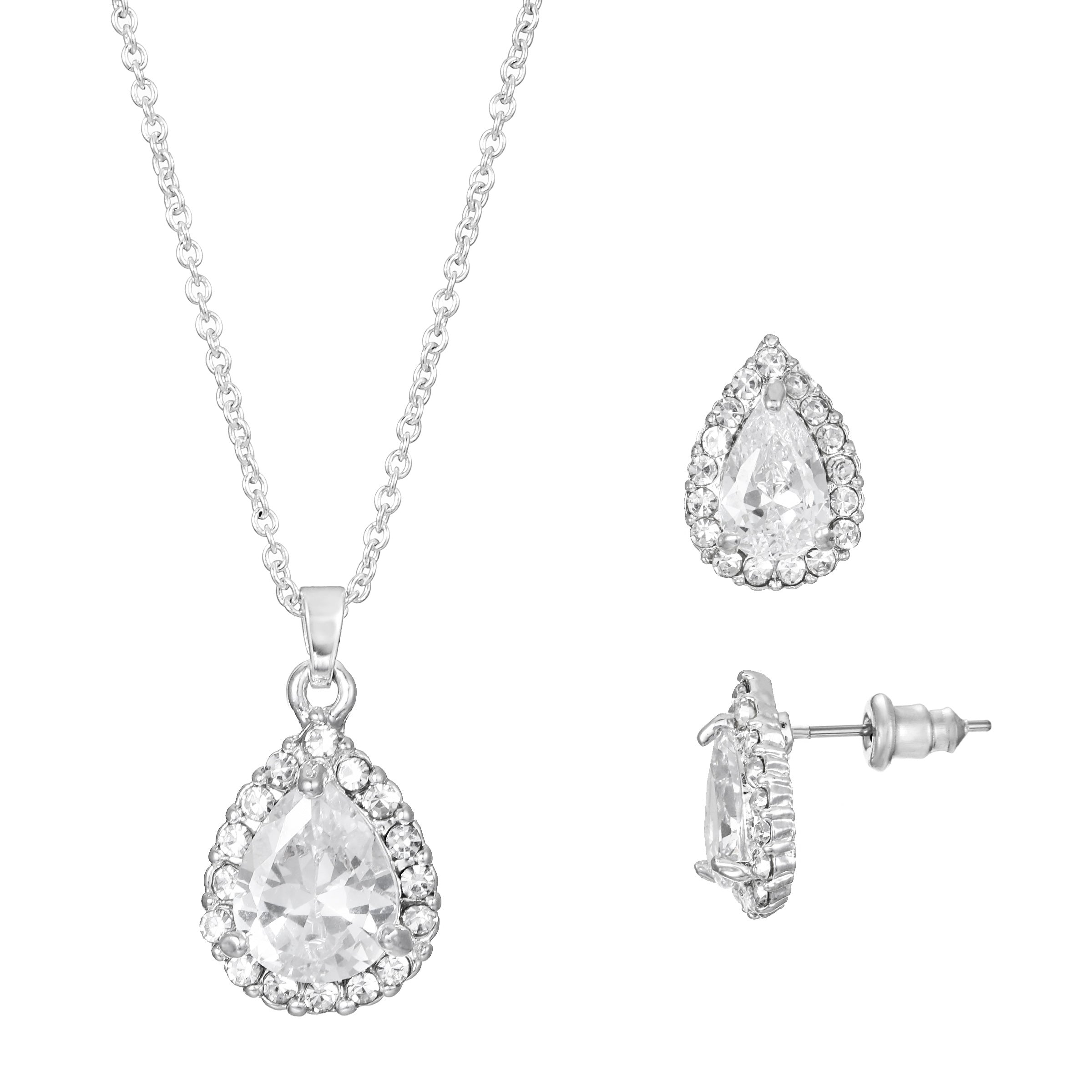 Danecraft Cubic Zirconia Teardrop Pendant Necklace & Earrings Set