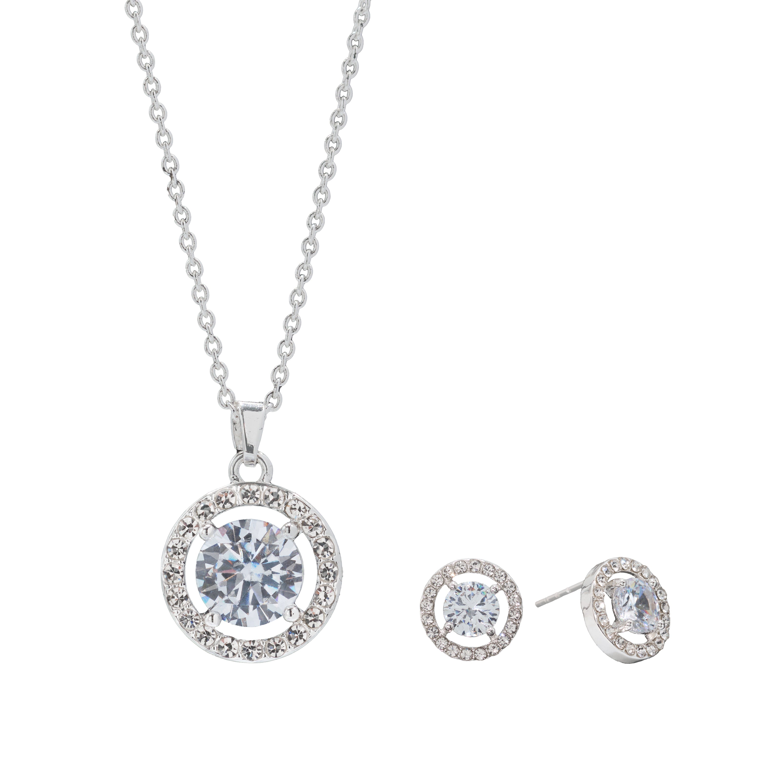 Danecraft Cubic Zirconia Halo Pendant Necklace & Earrings Set