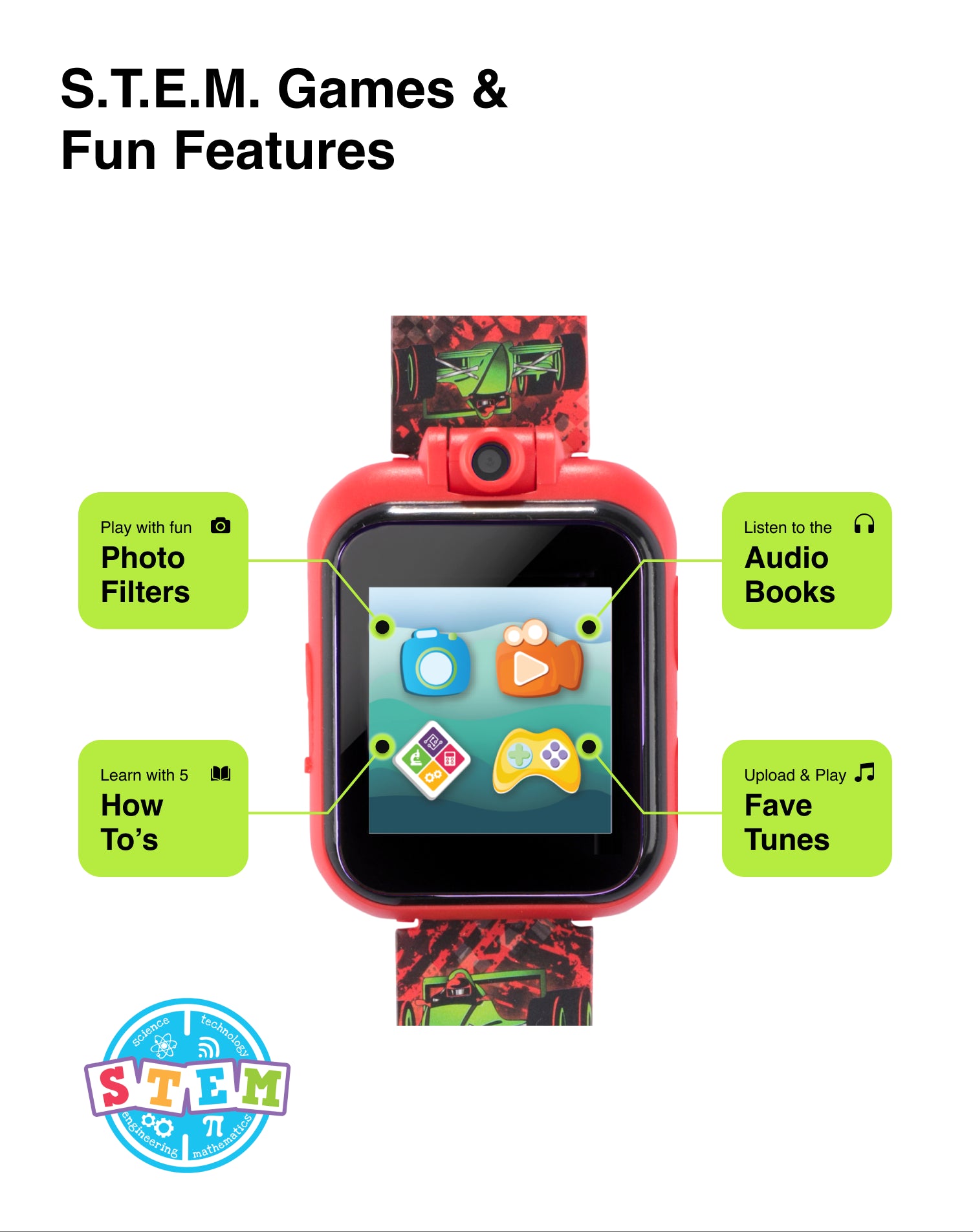 PlayZoom 2 Kids Smartwatch with Headphones: Red Race Cars affordable smart watch with headphones