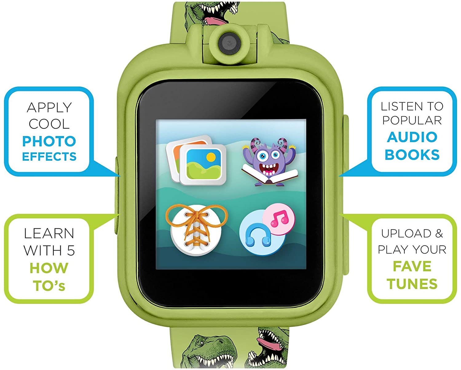 PlayZoom 2 Kids Smartwatch & Earbuds Set: Green Dinosaur Print