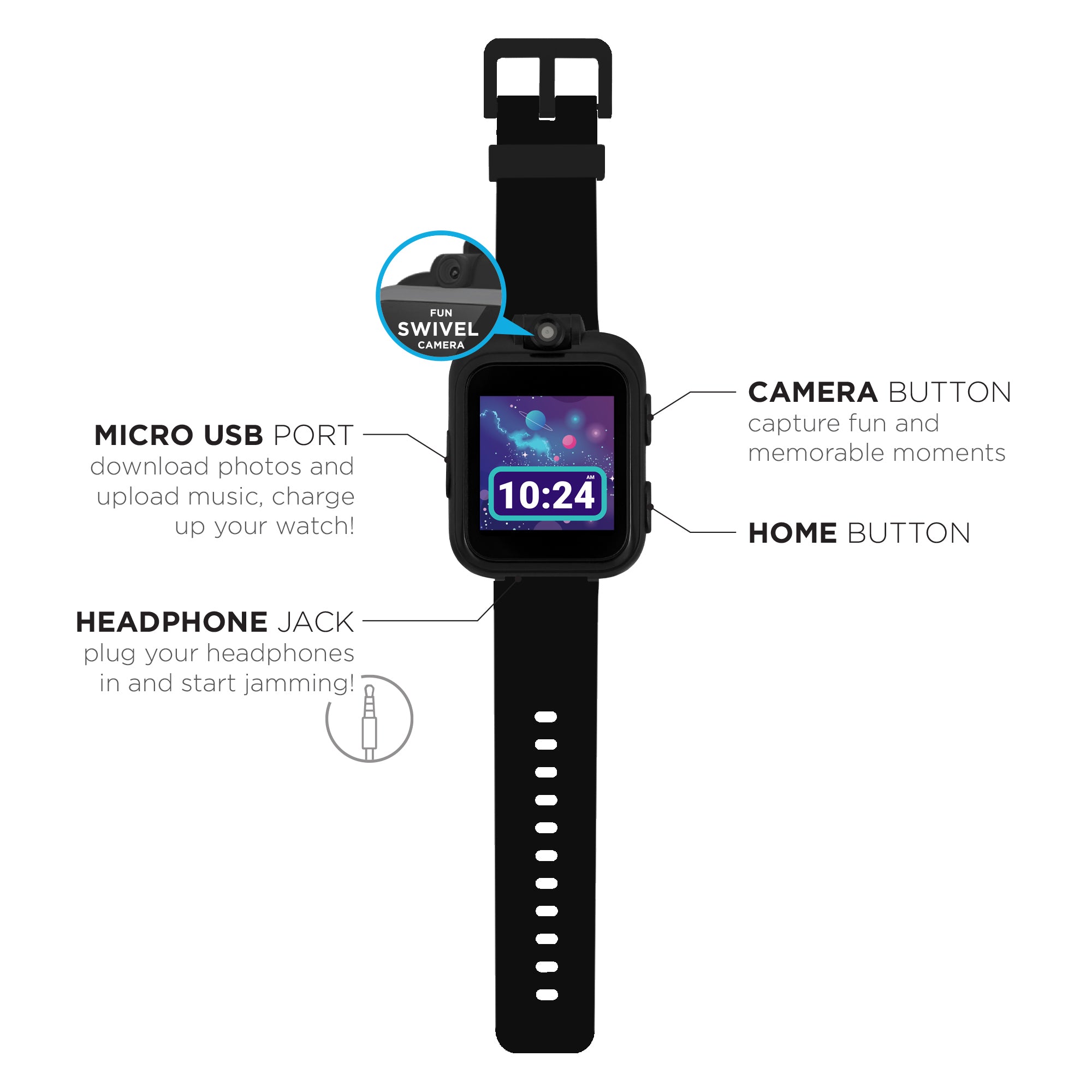 PlayZoom 2 Kids Smartwatch with Headphones: Black & Silver affordable smart watch with headphones