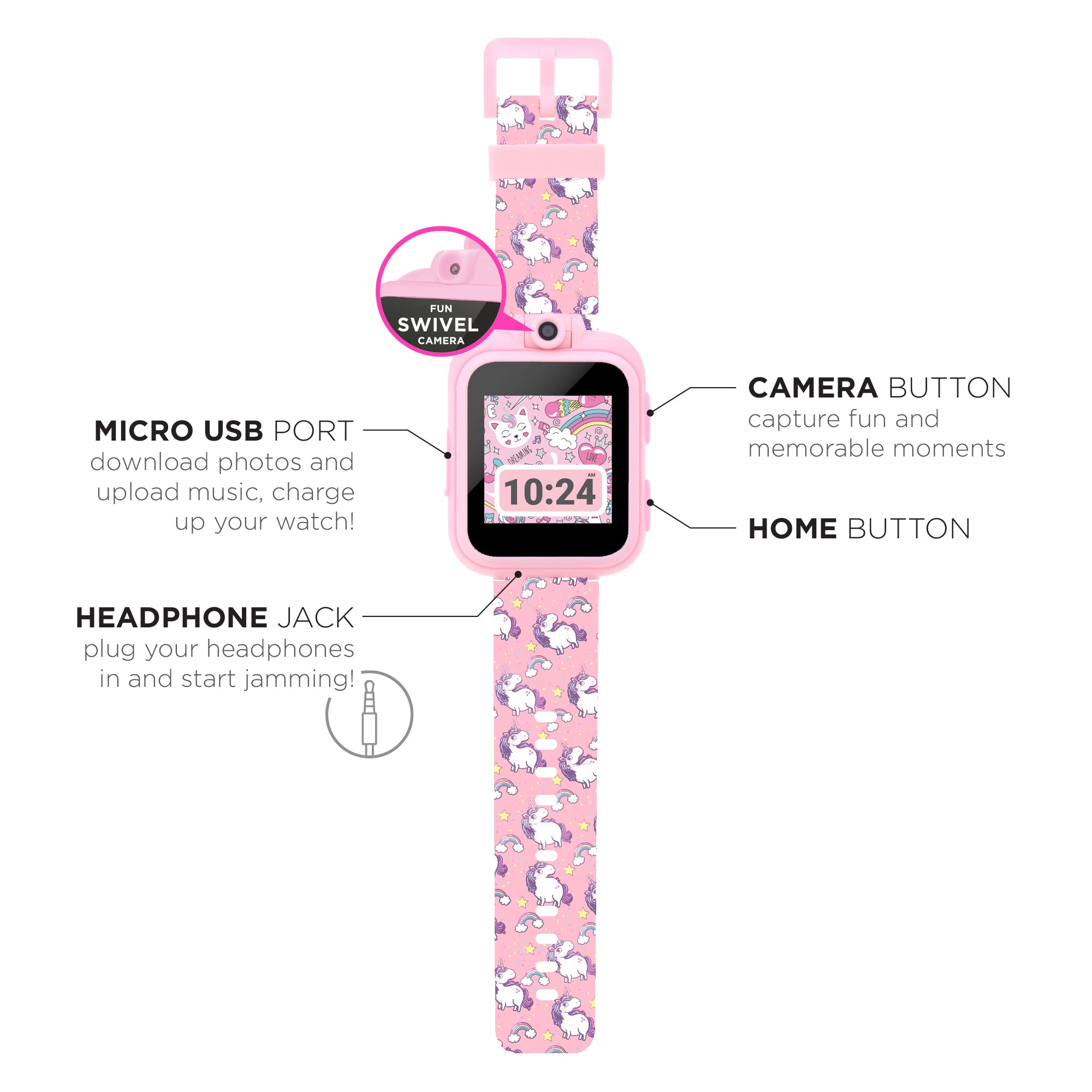 PlayZoom 2 Kids Smartwatch with Headphones: Pink Unicorn affordable smart watch with headphone