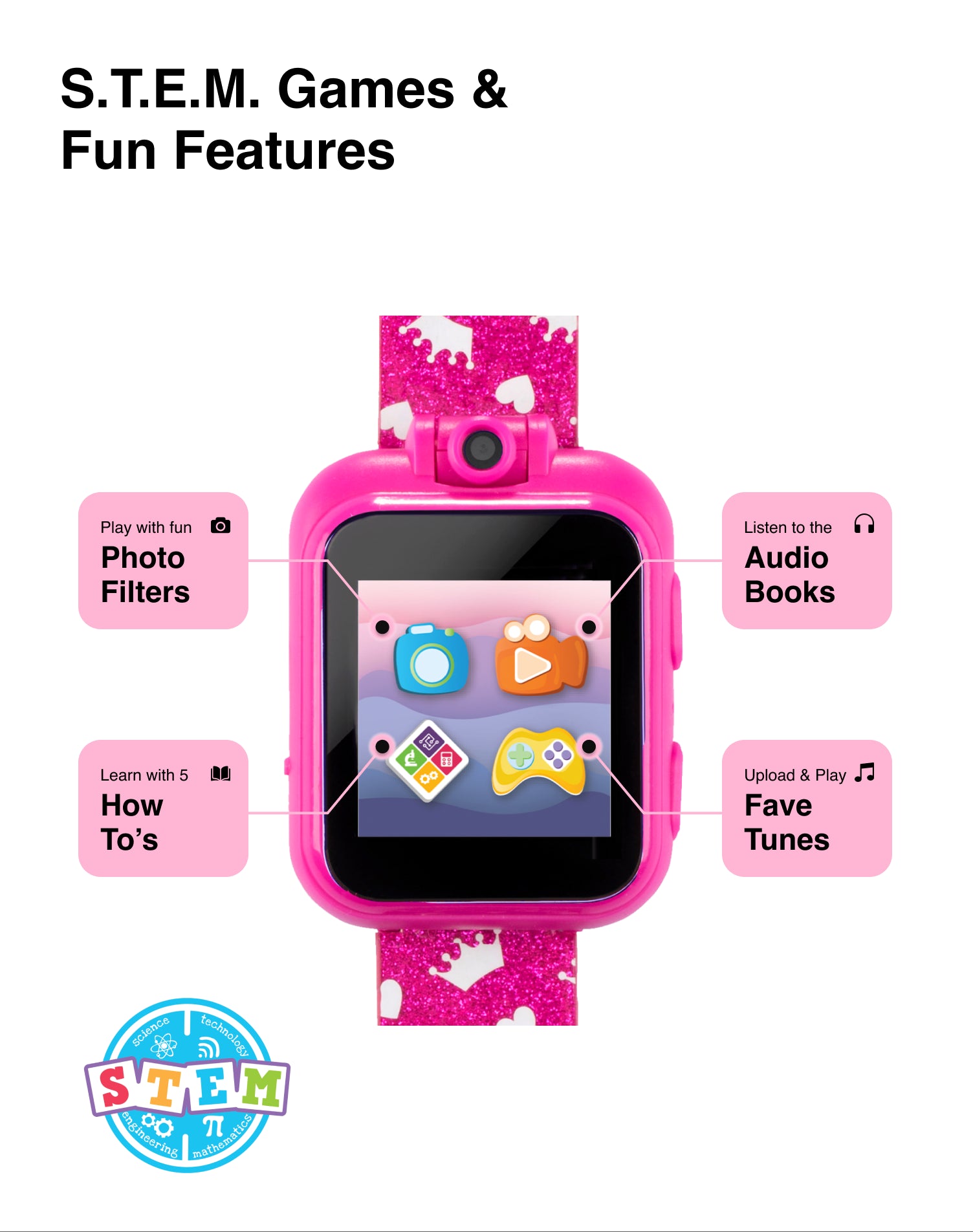 PlayZoom Kids Smartwatch with Headphones: Fuchsia Multi with Crown affordable smart watch with headphones